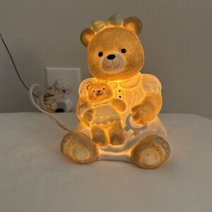 Vintage Collectible Mama Bear With Bow and Baby Bear Night Light - Tested